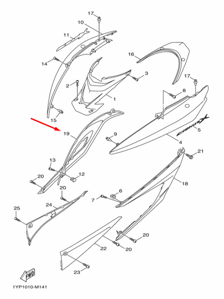 Боковой пластик 1MS-F7423-00-P2 Yamaha XC125SR Cygnus X 1MS-F7423-00-P2 фото